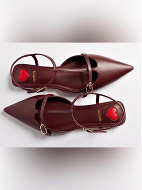 Larroude Burgundy Pointed Mary Jane Flats